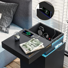 Bedside Table with Charging Station & LED Lights