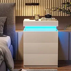 Bedside Table with Charging Station & LED Lights