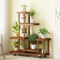 6-Tier Wood Plant Stand with Wheels
