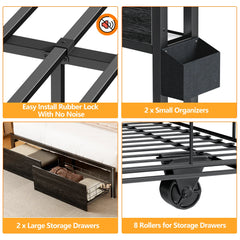 Full/Queen Size Bed Frame with Storage Headboard