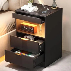 Wood Sofa End Side Table with 2 Drawers & LED Lights