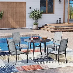 7-Piece Rattan Patio Dining Set with Wood Table