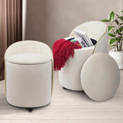 Round Velvet Storage Ottoman with Backrest