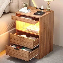 Wood Sofa End Side Table with 2 Drawers & LED Lights