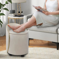 Round Velvet Storage Ottoman with Backrest