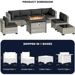8-Piece Outdoor Patio Set with Fire Pit Table
