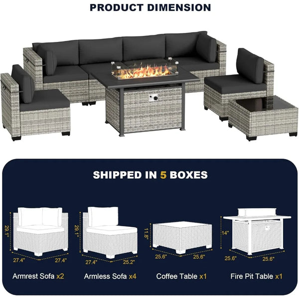 8-Piece Outdoor Patio Set with Fire Pit Table