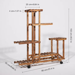 6-Tier Wood Plant Stand with Wheels