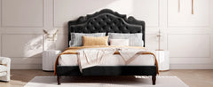 Bed Frame with Adjustable Velvet Tiara Headboard