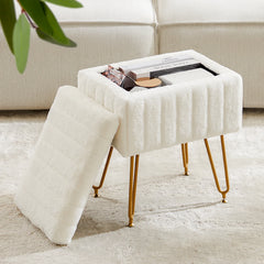 Faux Fur Storage Ottoman Stool