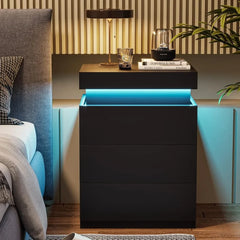 Bedside Table with Charging Station & LED Lights