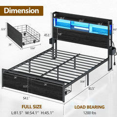 Full/Queen Size Bed Frame with Storage Headboard