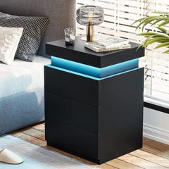 Bedside Table with Charging Station & LED Lights