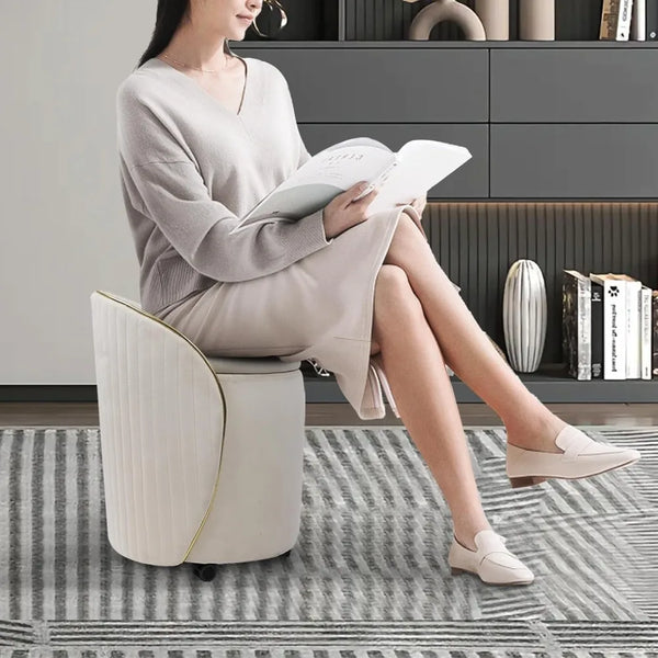 Round Velvet Storage Ottoman with Backrest