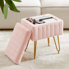 Faux Fur Storage Ottoman Stool