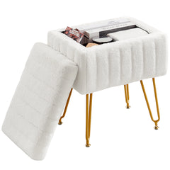 Faux Fur Storage Ottoman Stool