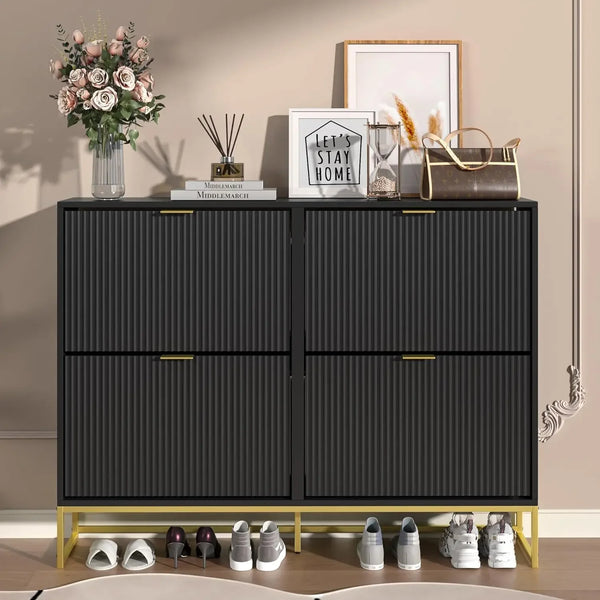 Slim Shoe Cabinet with Flip-Up Doors