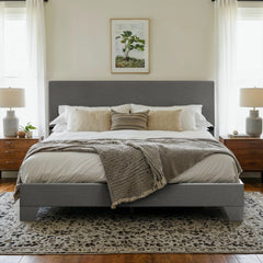 Upholstered Bed Frame with Adjustable Headboard