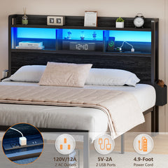 Full/Queen Size Bed Frame with Storage Headboard