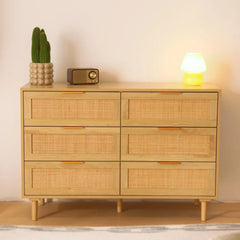Modern 6-Drawer Double Dresser with Gold Handles