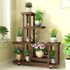 6-Tier Wood Plant Stand with Wheels