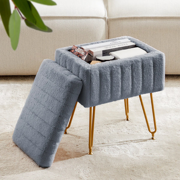 Faux Fur Storage Ottoman Stool