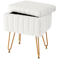 Faux Fur Storage Ottoman Stool
