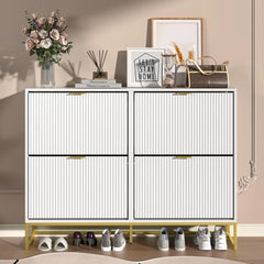 Slim Shoe Cabinet with Flip-Up Doors
