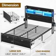 Full/Queen Size Bed Frame with Storage Headboard