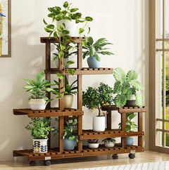 6-Tier Wood Plant Stand with Wheels