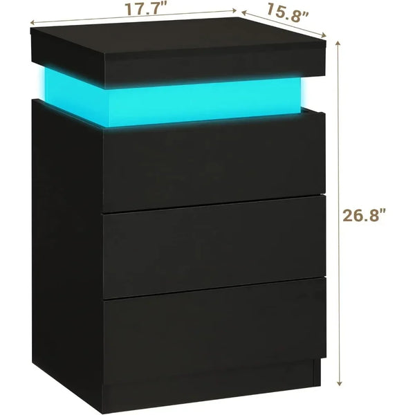 Bedside Table with Charging Station & LED Lights