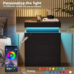 Bedside Table with Charging Station & LED Lights