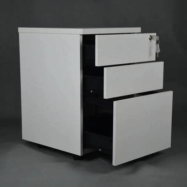 3-Drawer MDF Office File Cabinet with Wheels and Key Lock