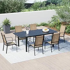 7-Piece Rattan Patio Dining Set with Wood Table