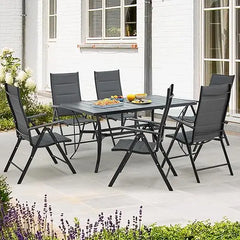 7-Piece Rattan Patio Dining Set with Wood Table