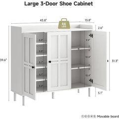 3-Door Shoe Cabinet with Adjustable Shelves