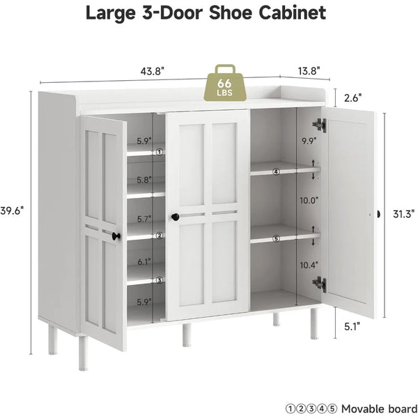 3-Door Shoe Cabinet with Adjustable Shelves