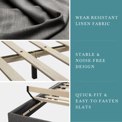 Upholstered Bed Frame with Adjustable Headboard