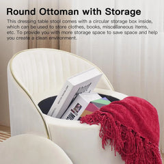 Round Velvet Storage Ottoman with Backrest