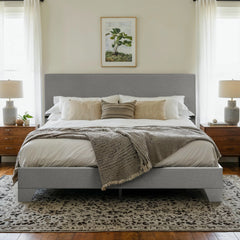 Upholstered Bed Frame with Adjustable Headboard