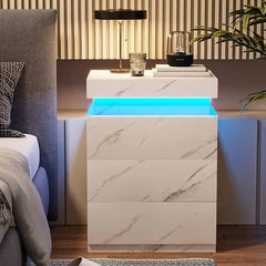 Bedside Table with Charging Station & LED Lights