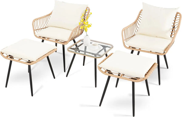 5-Piece Outdoor Wicker Balcony Furniture Set with Chairs
