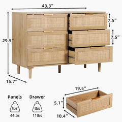 Modern 6-Drawer Double Dresser with Gold Handles