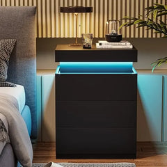 Bedside Table with Charging Station & LED Lights