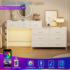 67" Rotatable Vanity Desk with Charging Station & LED Light