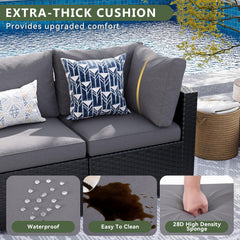 7 Piece Patio Furniture Set Wicker Rattan Patio Sectional Sofa Set Outdoor Seating Furniture with Thickened Cushion, Grey