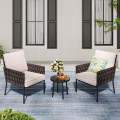 5 Pieces Patio Furniture Set,Outdoor Conversation Set with 2 round Side Tables,Modern Metal Outdoor Couch with Waterproof Cushions for Backyard,Porch,Beige