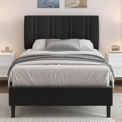 Queen Size Bed with Headboard and Storage, Queen Upholstered Platform Beds with Wooden Slats Support, Fabric Bed Frame, No Box Spring Required, Easy Assembly, Blue