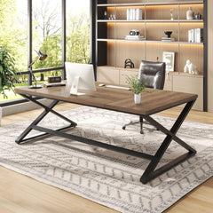 Large Black Computer Desk, 70.8” Long Writing Desk for Home Office, Modern Simple Executive Work Study Desk for Two Person, Wood Double PC Gaming Workstation Computer Table for Bedroom, Black Oak