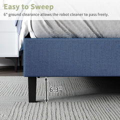 Queen Size Bed with Headboard and Storage, Queen Upholstered Platform Beds with Wooden Slats Support, Fabric Bed Frame, No Box Spring Required, Easy Assembly, Blue